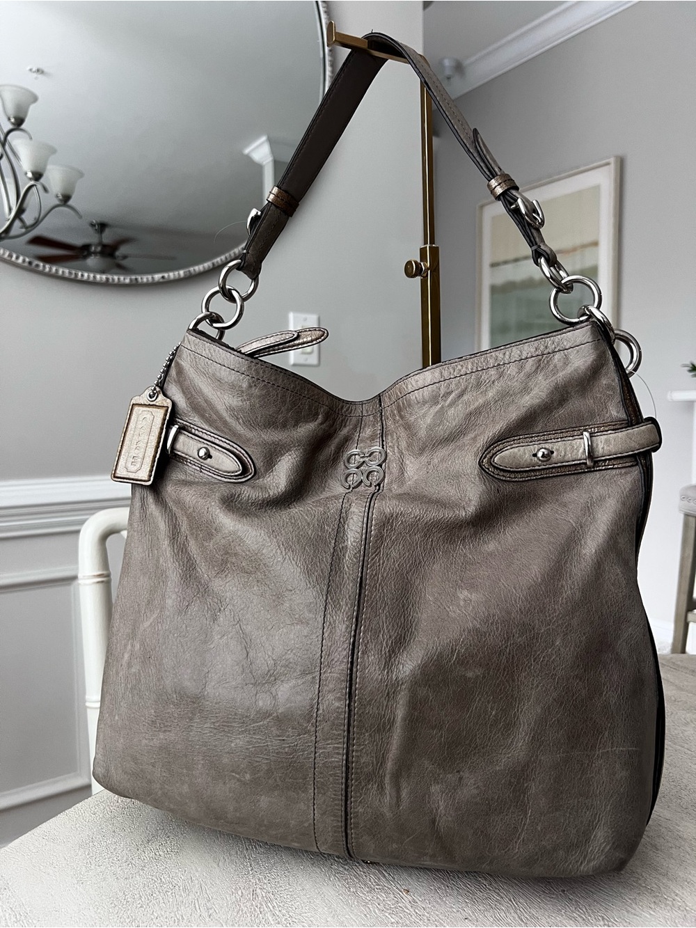 Coach Colette Silver / Gray Leather Hobo Shoulder‎ Bag K1026-16442